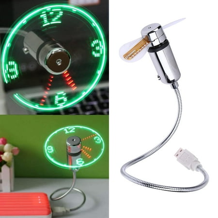 

Mini USB Silent Gooseneck Fan Portable Mobile USB LED Clock Fan with Real Time Clock Display Function for Laptop Office Home Silver