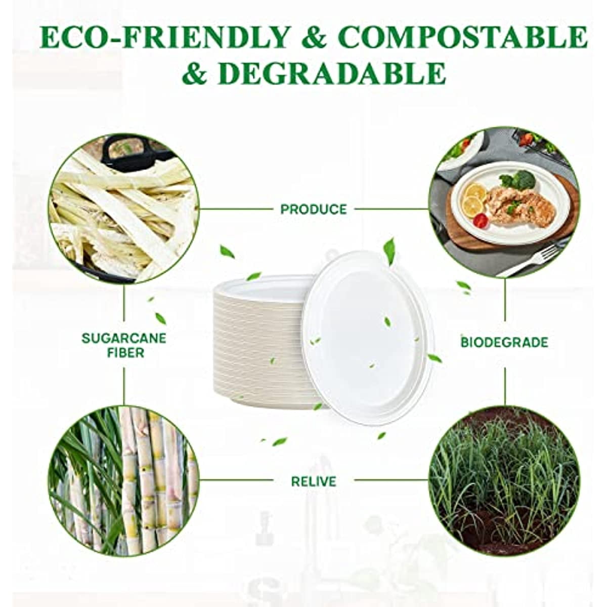 100% Compostable Oval Paper Plates [12.5 Inch ] Elegant Disposable Dinner Platter Heavy-Duty Quality, Natural Bagasse Unbleached Eco-Friendly Made of Sugar Cane Fibers, [12.5" X 10" Platter]