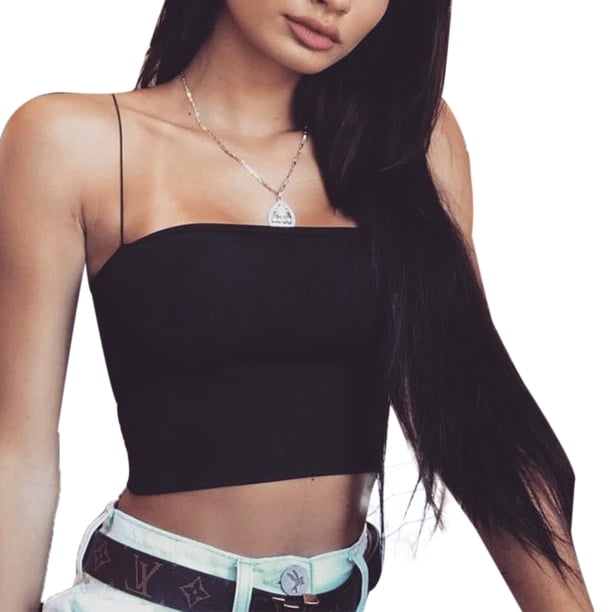TRKIYQC, Top corto con tiras finas salvajes para mujer, Top de tirantes 2022, Top de tubo de camisola básico informal ajustado sin mangas a la moda para mujer TRKIYQC moderno
