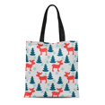 thumbnail image 1 of POGLIP Sac Fourre-Tout en Toile Bleu Noël Orignal Sapin et Flocon de Neige Silhouettes Rouge Réutilisable Épaule Courses Sac à Main, 1 of 1