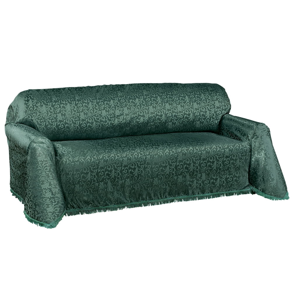 Alexandria Scroll Furniture Throw Cover w/ Fringe Trim, Sofa, Hunter