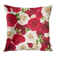thumbnail image 1 of EREHome Fleurs Vertes Roses Rouges Blanches Anglais Bordeaux Beau Bourgeon Taie d'Oreiller Housses de Coussin 18x18 Pouces, 1 of 1