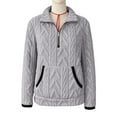thumbnail image 2 of UTSJKR Quarter Zip Pullover Women Cable Fuzzy Fleece Pullover Sherpa Fall Warm Oversized 3/4 Zip Sweatshirt with Pocket Gray L, 2 of 2