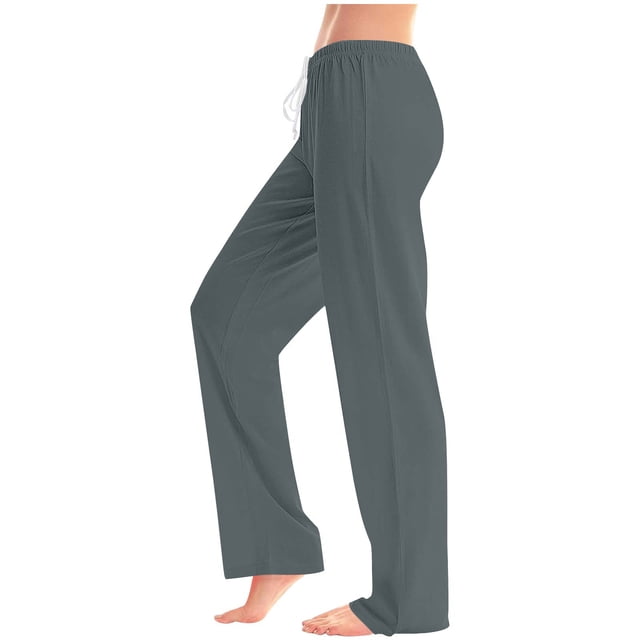 Maplenight Womens Summer Home Clothing Solid Color Long Pants Elastic Waist Drawstring Casual Loose Wide Leg Trousers 2025 Clearance