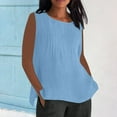 thumbnail image 2 of Jxximdong Tank Top for Women Linen Shirts Solid Color Sleeve Tops Summer Casual Loose Round Neck Work Blouses Ladies Basic Tunic Tops, 2 of 9