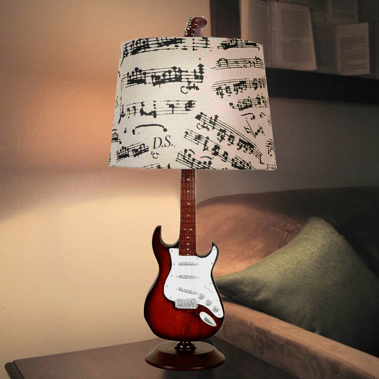 24.5" Guitar Desk Lamp/Shade, Base has a guitar design, Shade has music