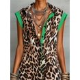 thumbnail image 3 of Womens Leopard Print Sleeveless Shirt Dress With Vibrant Green Trim Elegant Vacation Summer Maxi, 3 of 7