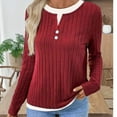 thumbnail image 7 of Fashion Plus Size Shirts for Womens Fall Fake Two-piece Round Neck Button Pullover Brushed Long-sleeved T-shirt, 7 of 7