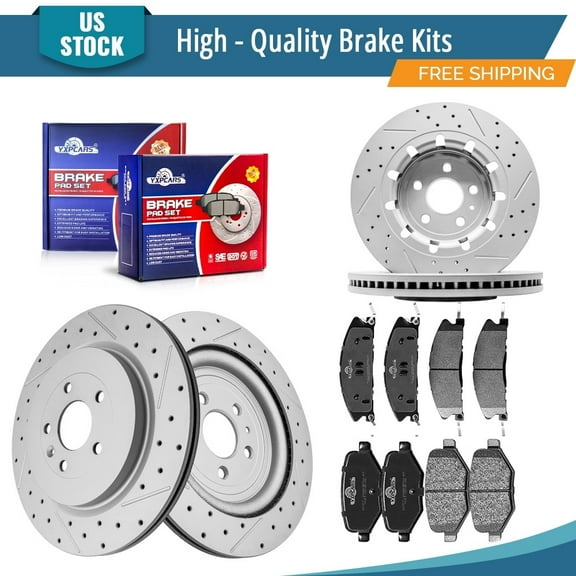 YXPCARS 12PCS Brake Kits, Front and Rear Drilled & Slotted Brake Rotors   Ceramic Brake Pads Kit for Lincoln MKS MKT Ford Flex Explorer Police Interceptor Utility Taurus (680982 680983 1611 1377)