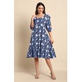 thumbnail image 2 of Indigo Pure Cotton Floral Printed A-Line Dress, 2 of 7