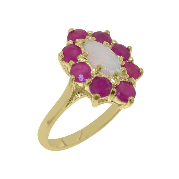 LBG British Made 10k Yellow Gold Natural Opal & Ruby Womens Statement Ring - 33 size options - Size 10