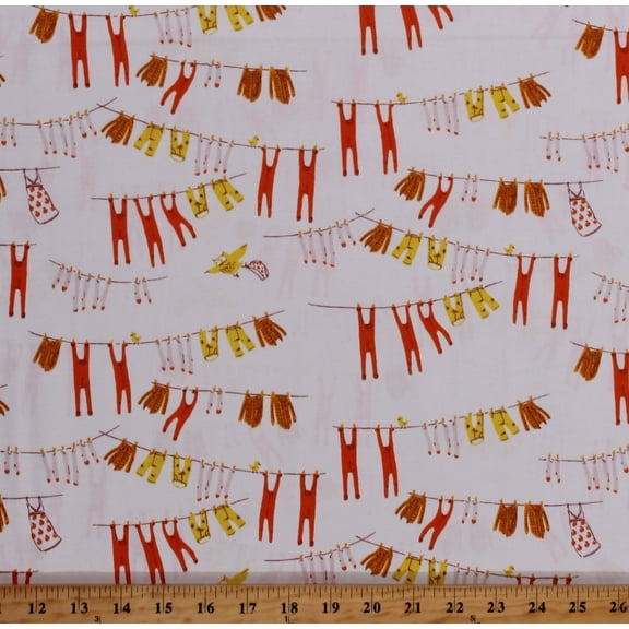 Cotton Clothes Line Clothesline Laundry Wash Day Far Far Away III Cream Cotton Fabric Print by the Yard (52755-5)