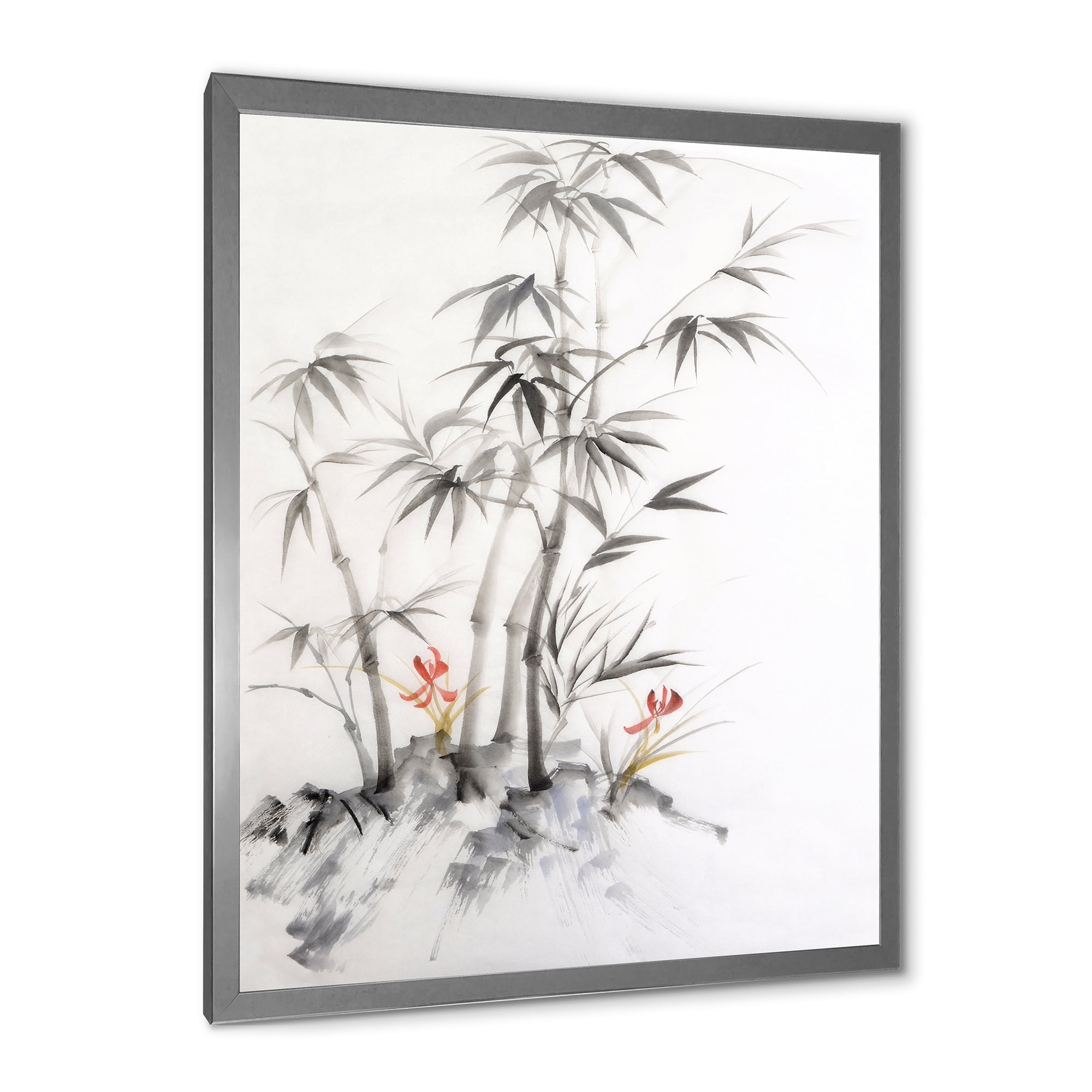 Designart 'Vintage Black and White Bamboo III' Traditional Framed Art Print