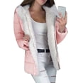 thumbnail image 4 of Women Winter Solid Color Pockets Zipper Hooded Jacket Thick Warm Loose Coat, 4 of 8