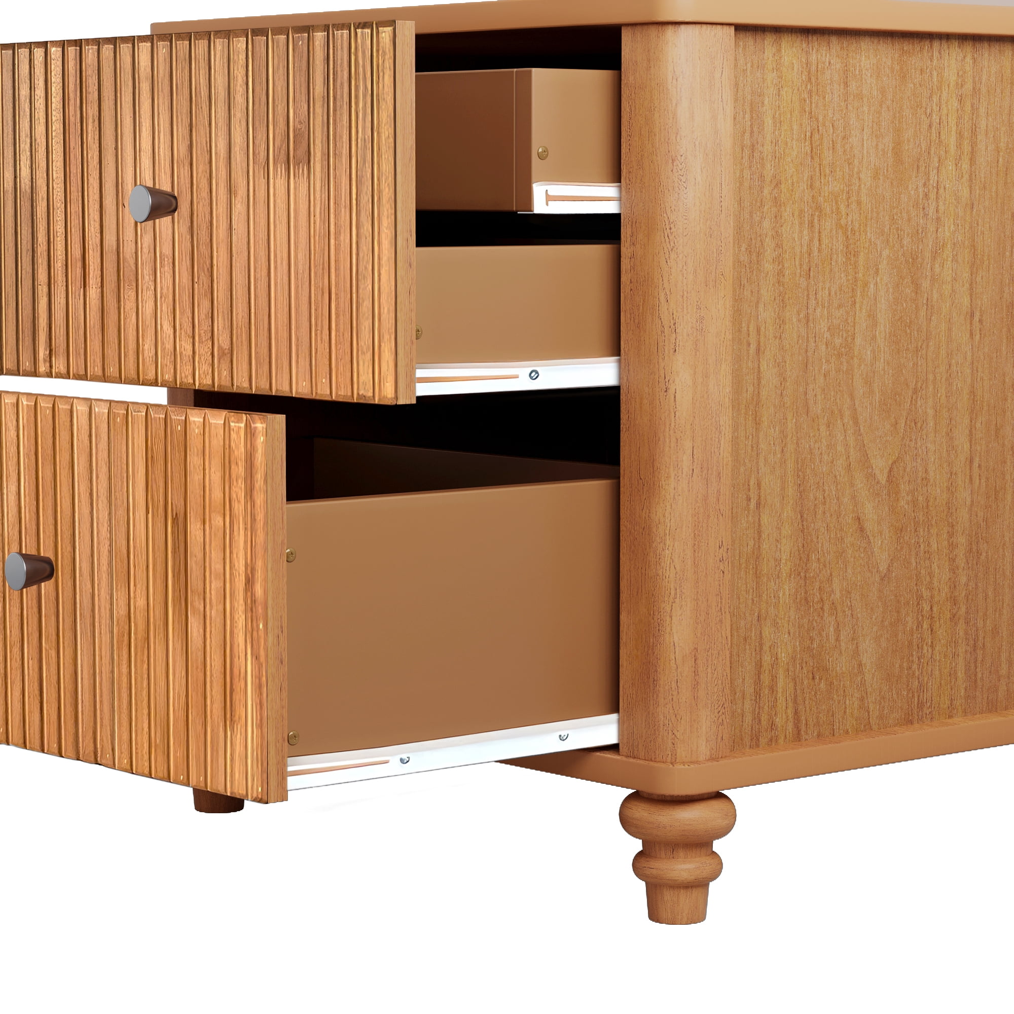 Fluted Nightstand 2-Piece Set, 21.65" Wide Side Table with 3 Drawers, Mid Century Modern Wood NightStand with Metal Handle, Wooden Bedside End Table for Bedroom, Living Room, Closet, Natural