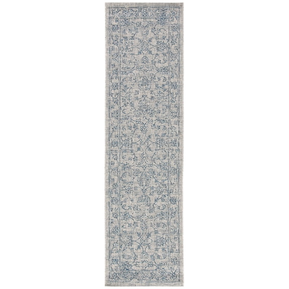SAFAVIEH Courtyard Darin Botanical Indoor/Outdoor Runner Rug, Grey/Navy, 2'3" x 5'