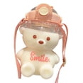 thumbnail image 2 of Botella de paja de oso Kawaii, botella de agua portátil para niños de dibujos animados con pajita y lazo de transporte, correa de hombro ajustable para viajes al aire libre, 2 of 8