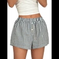thumbnail image 3 of Pantalones Cortos Tipo Bóxer para Mujer, Pijama de Cuadros de Verano 2025, Pantalones Cortos de Pijama Y2K para Playa. Azul S, 3 of 9