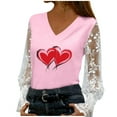 thumbnail image 2 of Craaazy Women's V-Neck Sheer Long Sleeve Valentines Graphic Shirts Gifts, 2 of 6