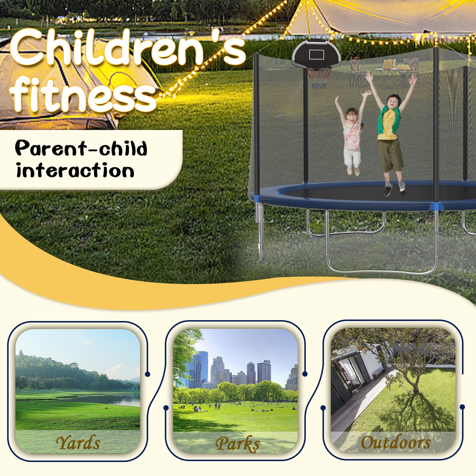 14FT Outdoor Trampoline with Basketball Hoop and Ladder for Kids and Adults，Heavy Duty Recreational Trampoline with Safety Enclosure,Anti-Rust Frame,Backyard Trampoline for Gift,Black