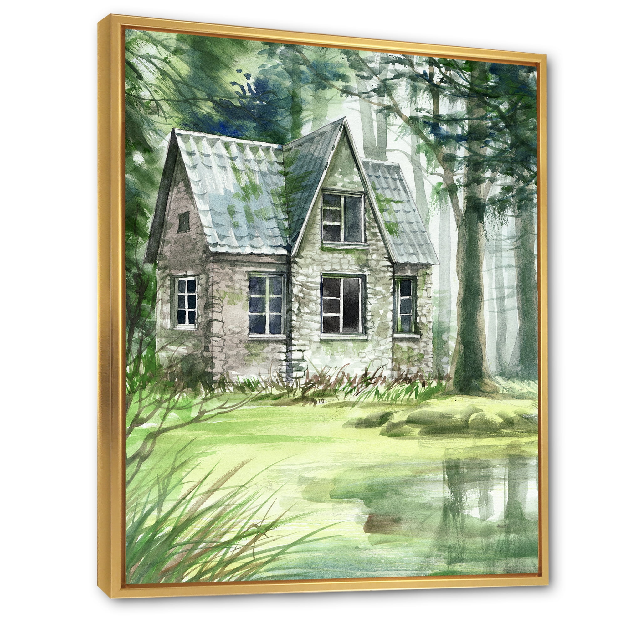 Old Haunted House In The Pine Forest 12 in x 20 in Framed Painting Canvas Art Print, by Designart