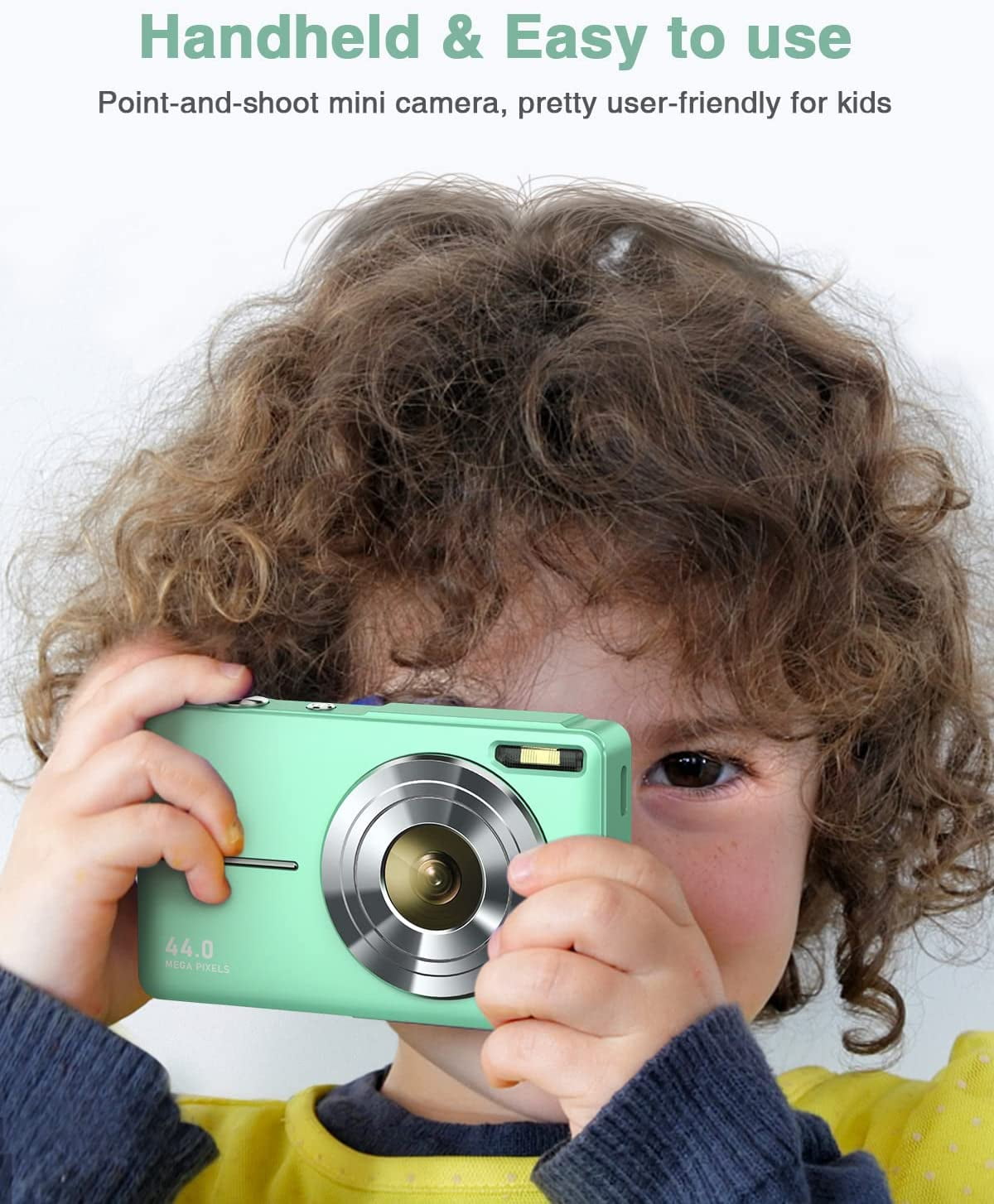 Digital Camera Kids Camera FHD 1080P 44MP Vlogging Cameras with 16X Digital Zoom for Kids Teens Seniors with 32GB Card (Green)