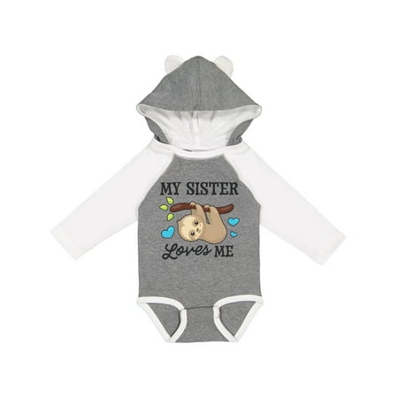 

Inktastic My Sister Loves Me with Sloth and Hearts Gift Baby Boy or Baby Girl Long Sleeve Bodysuit