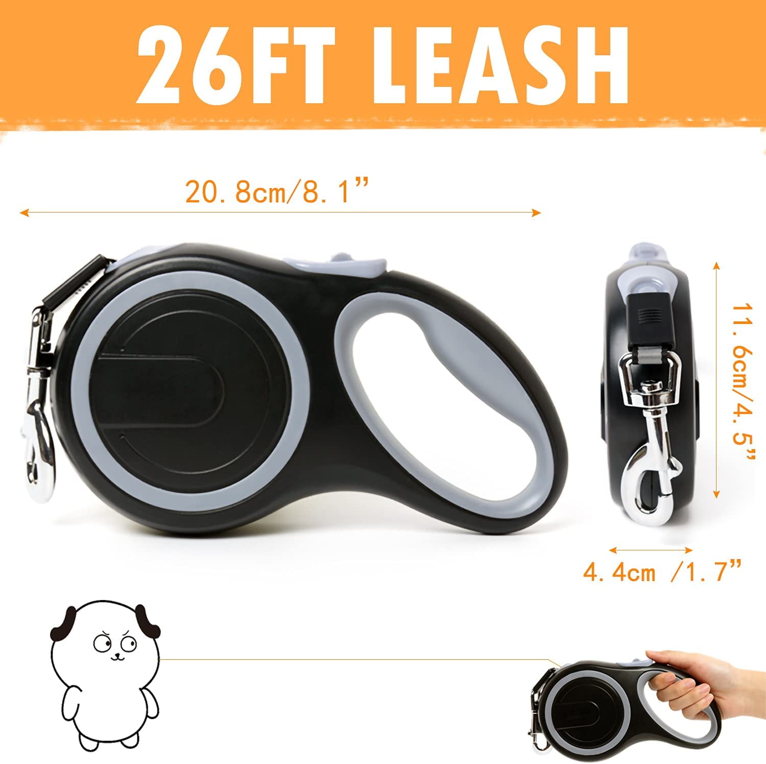 26Ft Retractable Dog Leash Heavy Duty for Dogs up to 110 lbs with Anti-Slip Handle One-Handed Brake Strong Nylon Tape Tangle Free Large Size