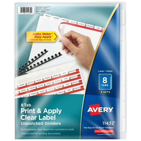 Avery 8 Tab Print & Apply Unpunched Dividers, Index Maker (11432)