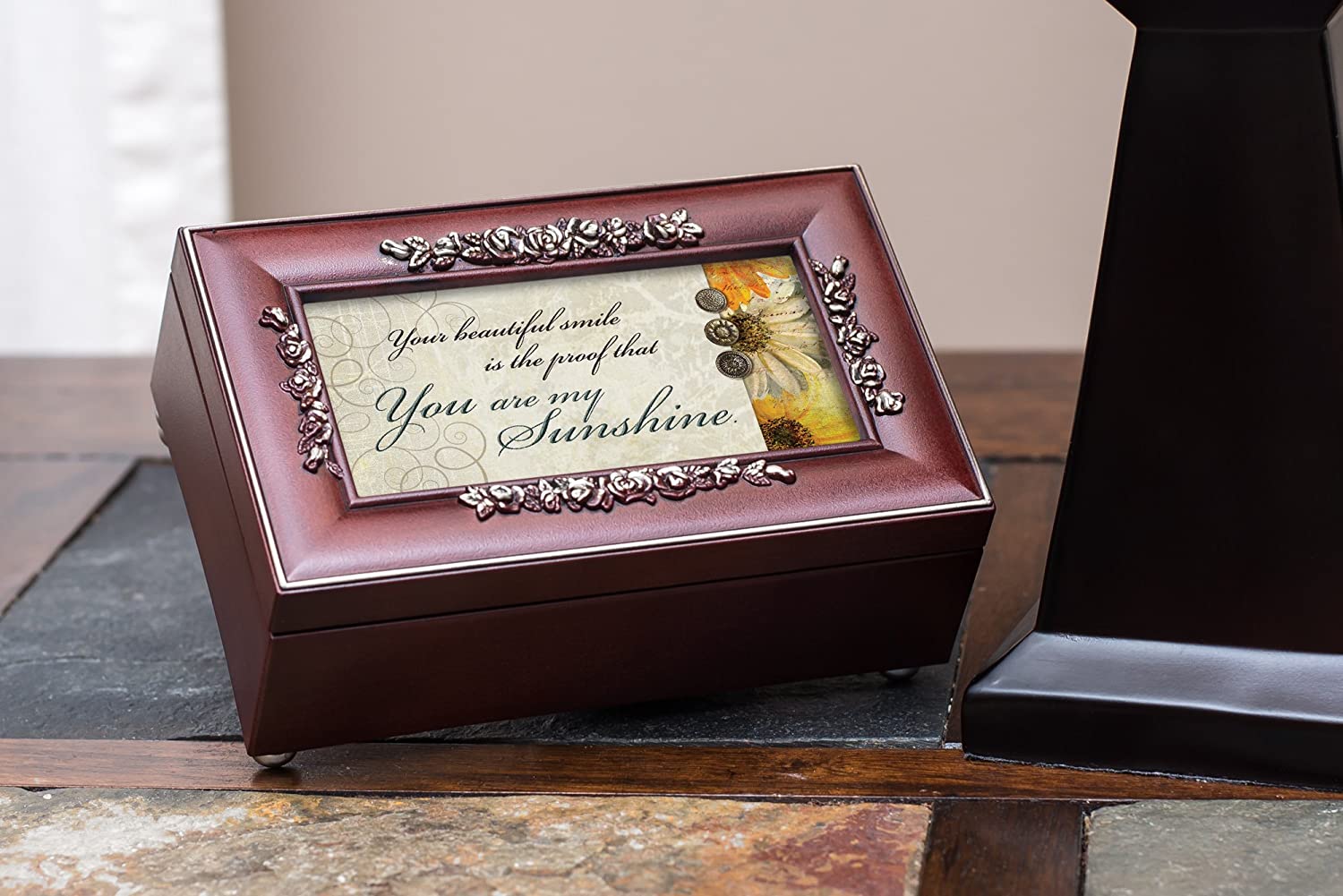 You Are My Sunshine Rosewood Finish with Silver Trim Jewelry Music Box