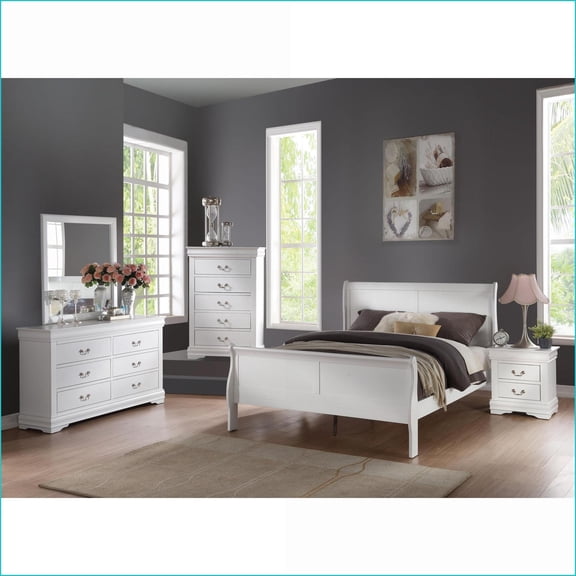 Bedroom Furniture Set, 2PCS Eastern King Sleigh Bed & Nightstand, White | White | Sleigh Beds