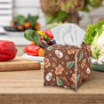 thumbnail image 4 of Psesaysky Square Tissue Box Cover, Christmas Waterproof Pu Leather Car Tissue Holder with Metal Button Brown Gingerbread Man Napkin Holder Organizer for Bathroom, Bedroom, Hotel, Office Desk, 4 of 6