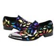 thumbnail image 6 of Santimon Men Genuine Leather Dress Shoes Printed Patent Oxford Shoes Feather Silver 5.5 US, 6 of 7