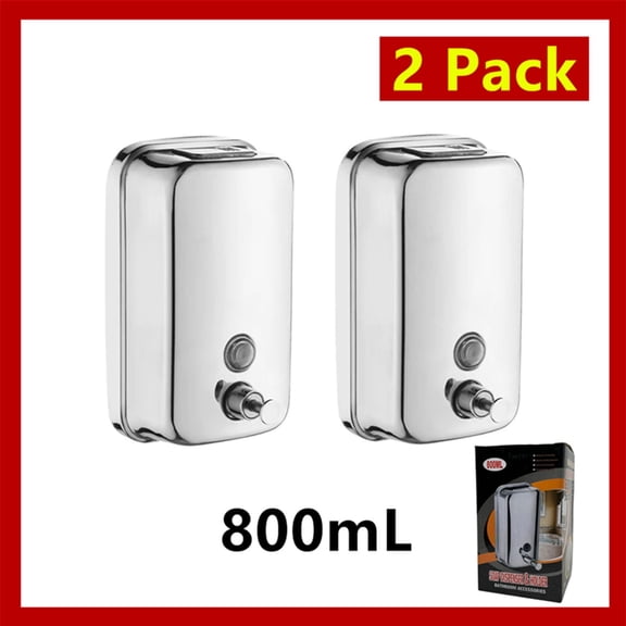 2 Pack Soap Dispenser Wall Mount Stainless Steel Manual Liquid Pump (800mL/27oz)