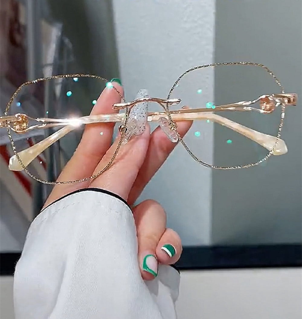 3 Pairs of Womens Fashion Blue Light Blocking Oversized Reading Glasses +3.0, Metal Gold Rimless Readers 3.0