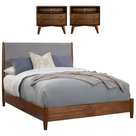 Home Square 3 Piece Set with California King Wood Panel Bed and Nightstand