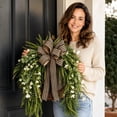 thumbnail image 5 of Bcylexb Spring Summer Wreaths for Front Door, 19.7" Greenery Door Wreaths Faux Fern Leaves Wreaths with Bow for Outdoor Porch Wall Decor, 5 of 7