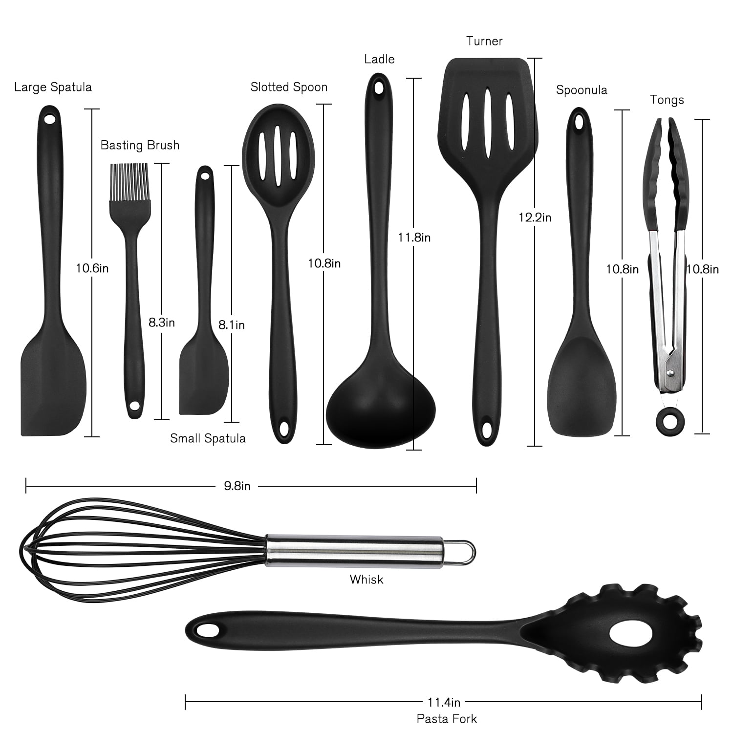 Black Kitchen Utensils Set of 10, P&P CHEF Heat-resistant Silicone Cooking  Utensil with Stainless St…See more Black Kitchen Utensils Set of 10, P&P