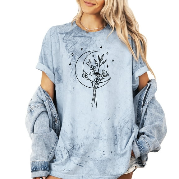 Verita Culture Flower crescent Moon Funny Women’s Summer Graphic Tee
