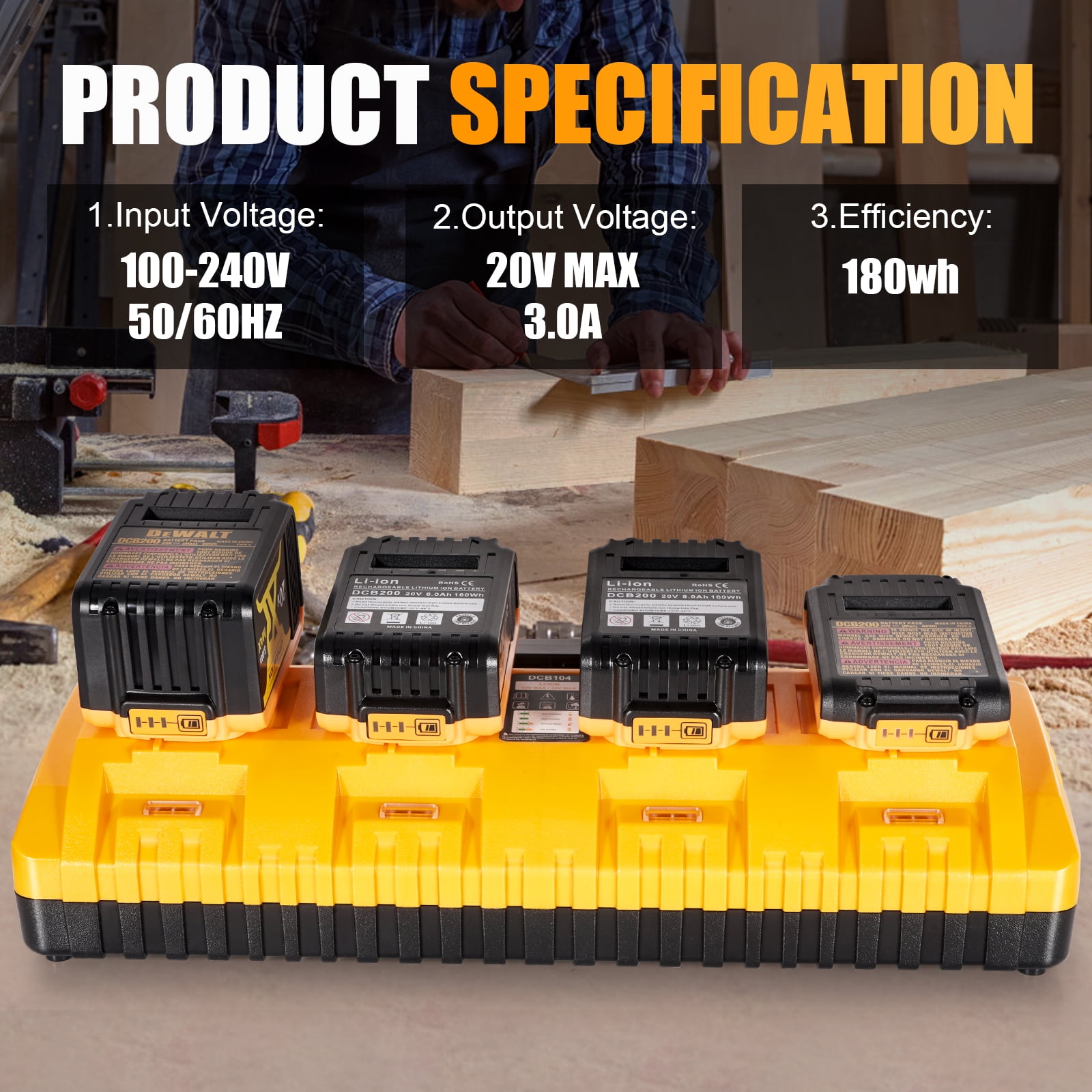 Yetoking Replacement for Dewalt Battery Charger Station DCB104 12V-20V Battery