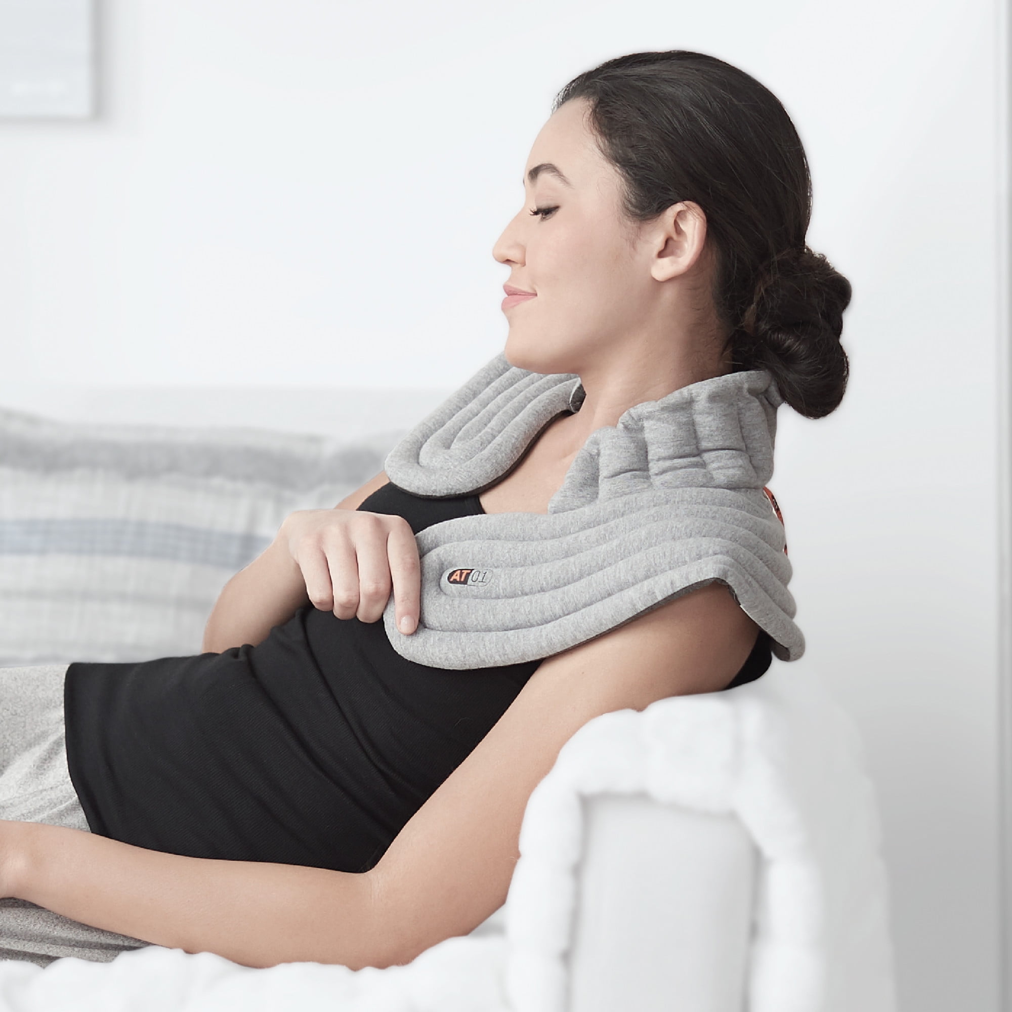 Sharper Image® Heated Neck & Shoulder Aromatherapy Wrap, Lavender Scented Hot & Cold Therapy, Weighted Muscle Pain & Stress Relief, Luxurious Soft Plush, Adjustable Fit, Relaxation & Self-Care