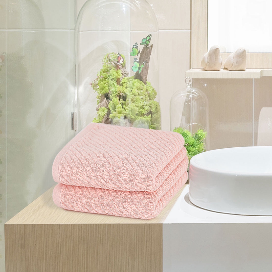 Unique Bargains 2-Pack 100% Cotton Absorbent Quick Dry Face Towels Pink