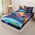 thumbnail image 2 of Erosebridal Cosmic Planet Pattern Zipper Full Size Comforter Sets with Fitted Sheet and 2 Pillowcases,Vibrant Nebula Galaxy Print Zipper Bedding Set,Purple Orange Teal,Black Reversible, 2 of 6