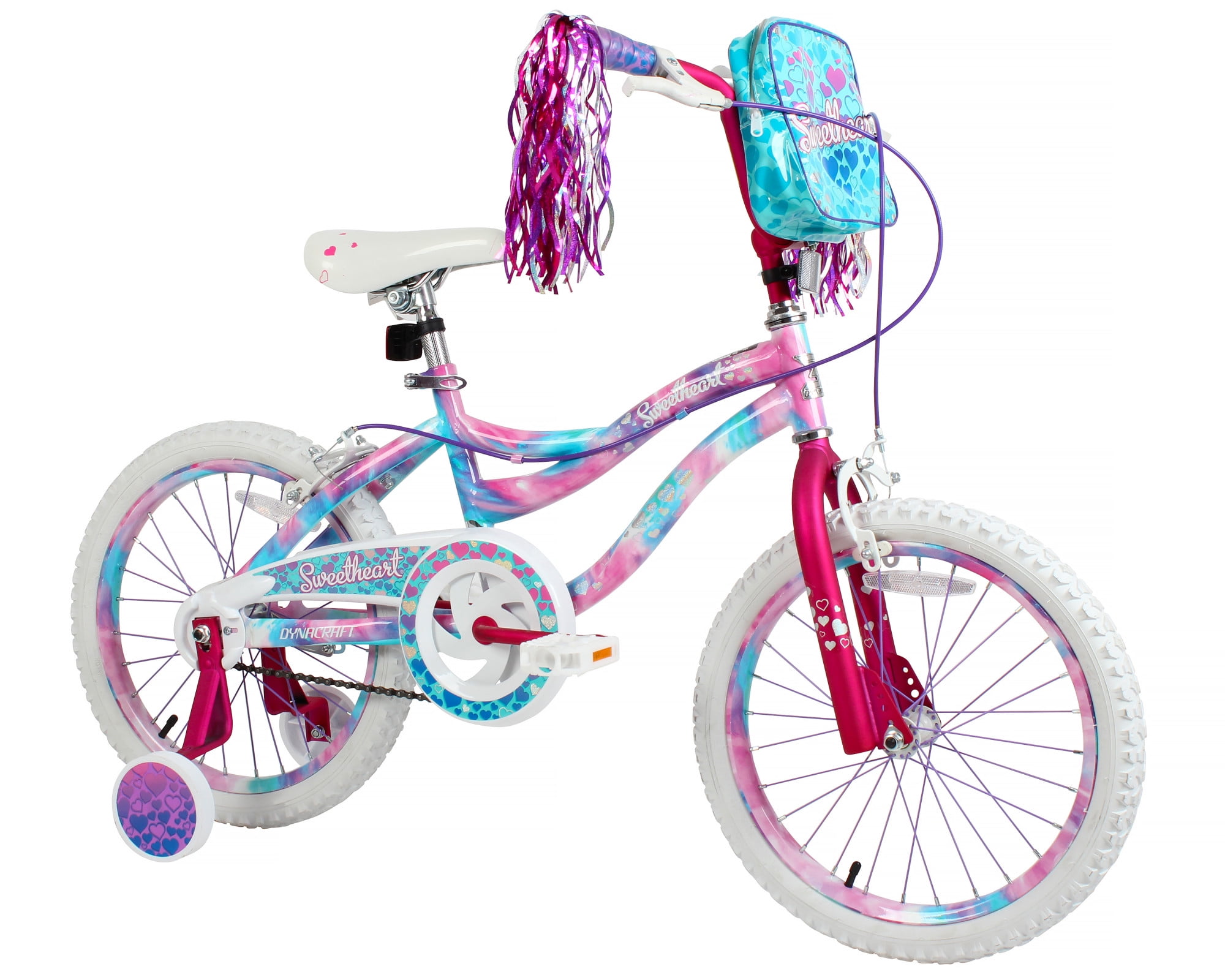 Girls 18 in Bike With Training Wheels And Pegs Summer Children Bicycle Sparkles 
