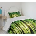 thumbnail image 4 of Ambesonne Forest Quilted Bedspread Set 2 Pcs, Green Woodland Sunrise, Twin Size, Green Black Yellow, 4 of 6