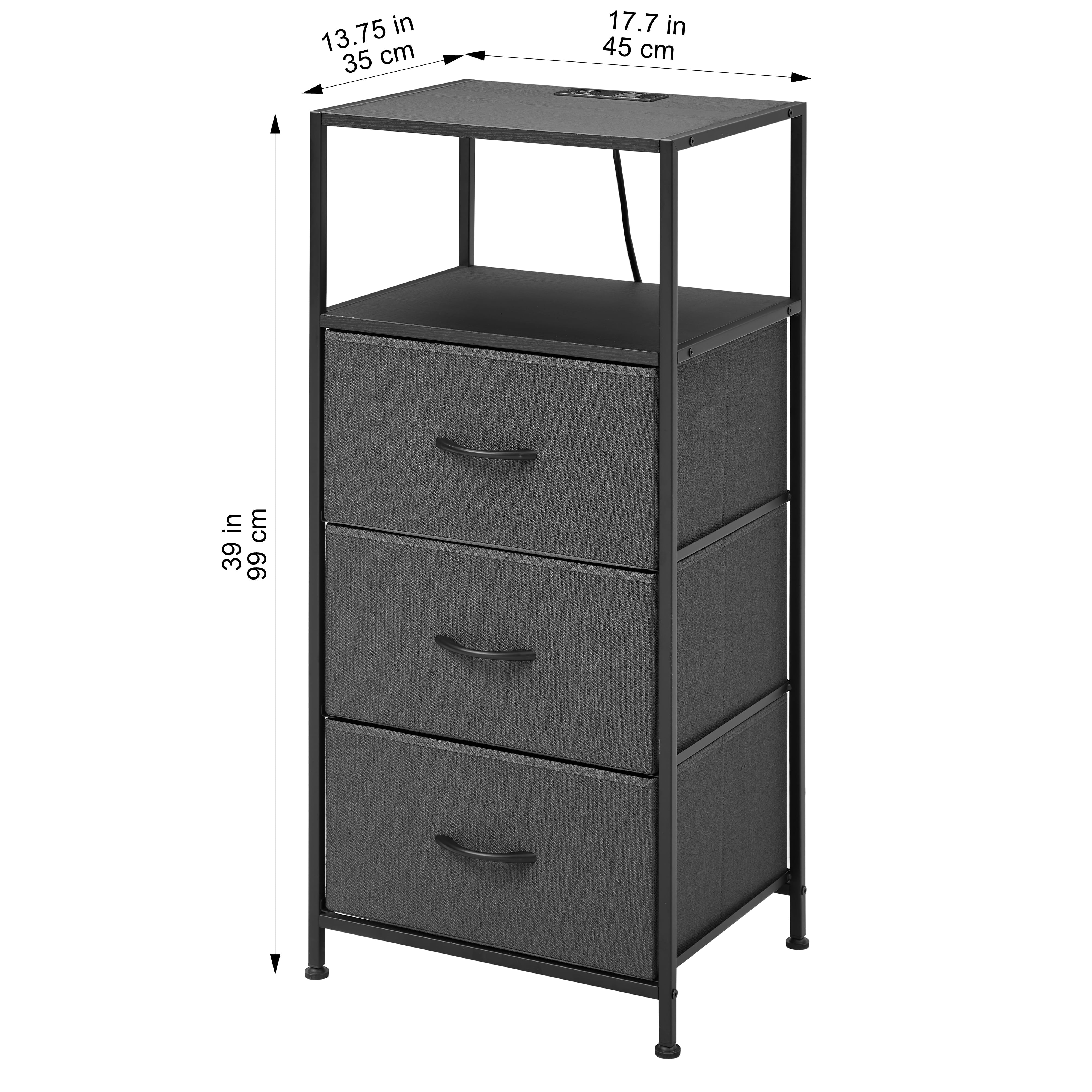 (2 pack) Mainstays 3 Drawer Fabric Nightstand with USB, Grey