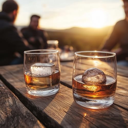 Silicone Ice Cube Trays – Large Silicone Molds for 2-Inch Ice Cubes and Spheres Whiskey Ice Cube Trays with Lids for Cocktails & Bourbon – Set of 2