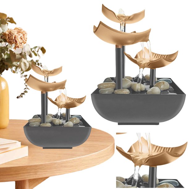 Zen Meditation Waterfall Tabletop Fuente Interior Con LED (oro)