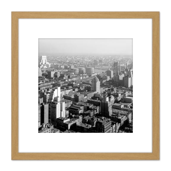 New York City Madison Avenue 1933 Vintage Photo 8X8 Inch Square Wooden Framed Wall Art Print Picture with Mount