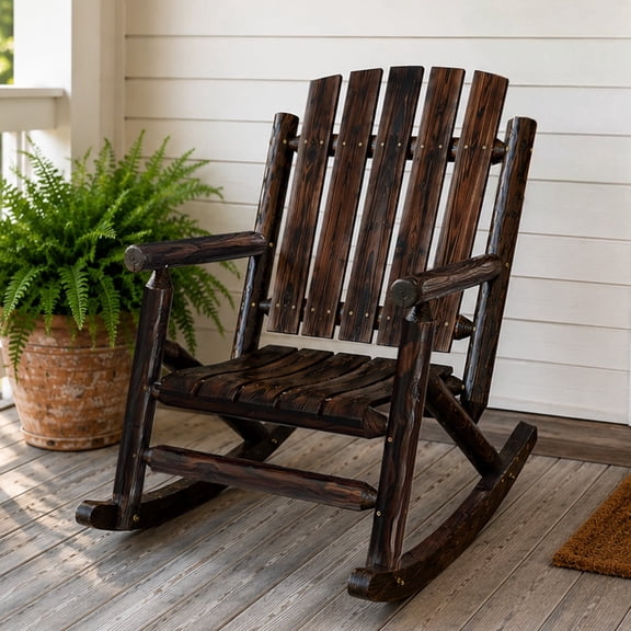 Mosbrisa Rustic Log Wooden Rocking Chair, Handcrafted Solid Fir Wood Outdoor Rocker for Porch, Patio, Heavy-Duty 700 lbs, Weather-Resistant Finish, Natural Charm, Brown